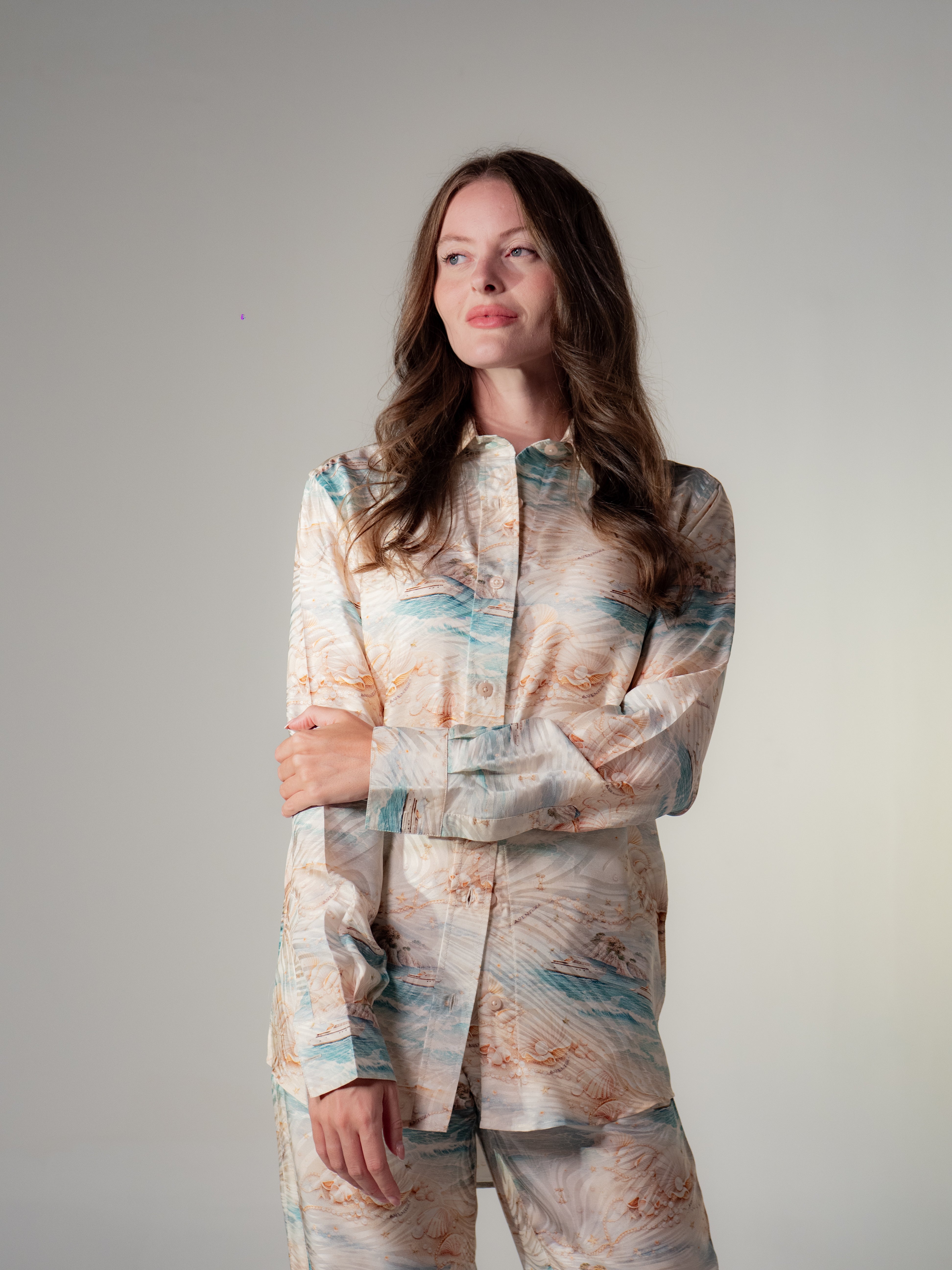 Pearl Regatta Silk Jacquard Shirt